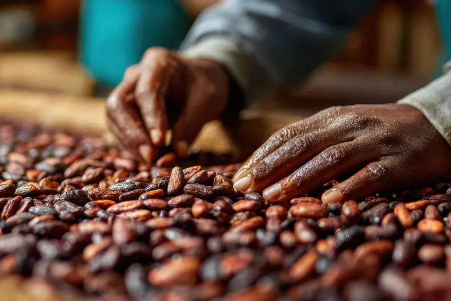 farmer harvesting cocoa